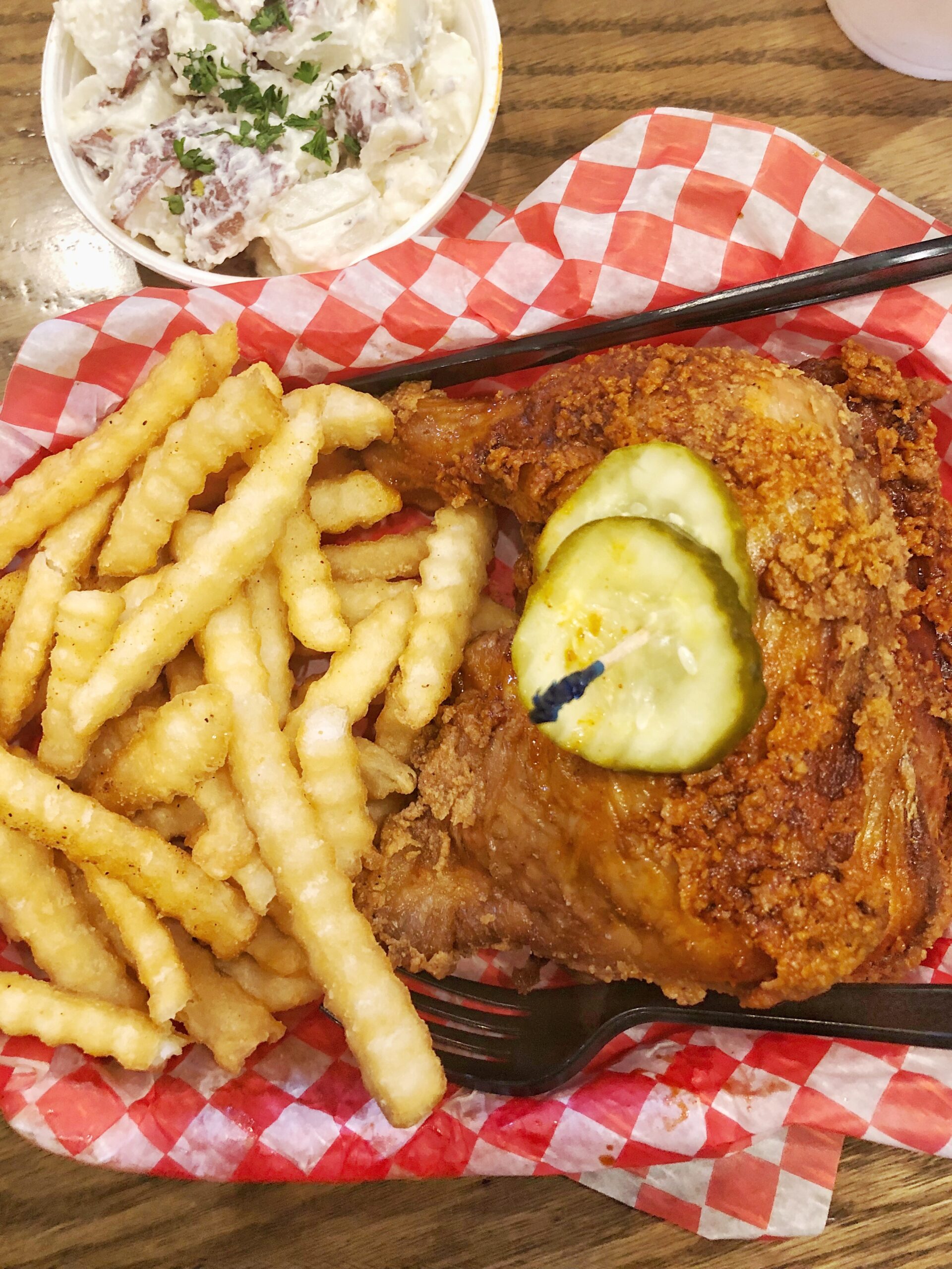 The best local restaurants in Nashville, TN - Hattie B's hot chicken, potato salad, and French fries
