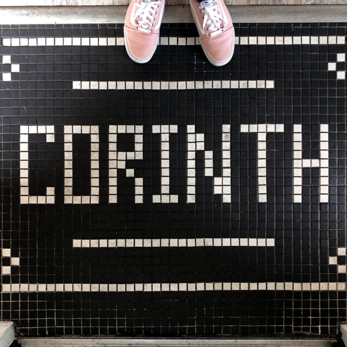 Murals in Corinth Mississippi Corinth floor tile mosaic inside Corner 415 Coffee Shop