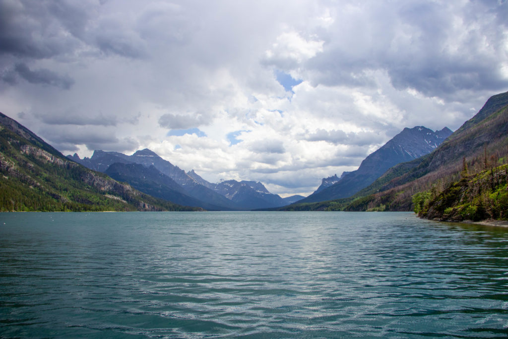 Waterton Lake and mountains in Alberta, Canada