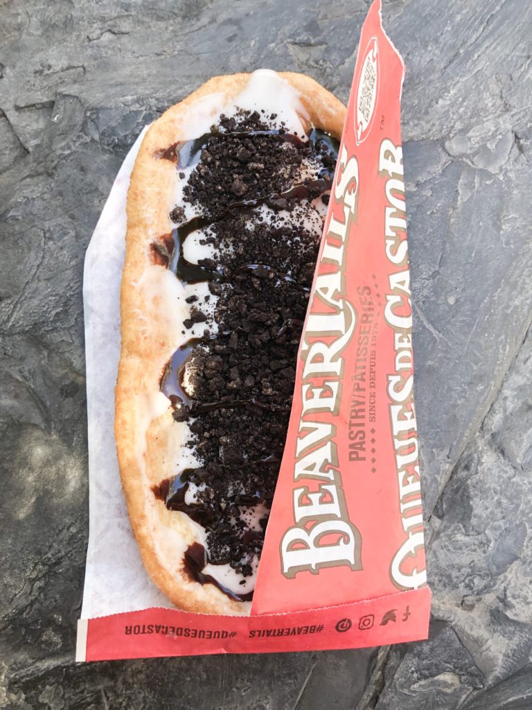 Cookies and Cream Beaver Tail dessert in Banff
