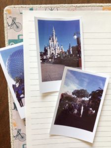 disney world magic kingdom epcot and animal kingdom polaroid pictures in travel journal