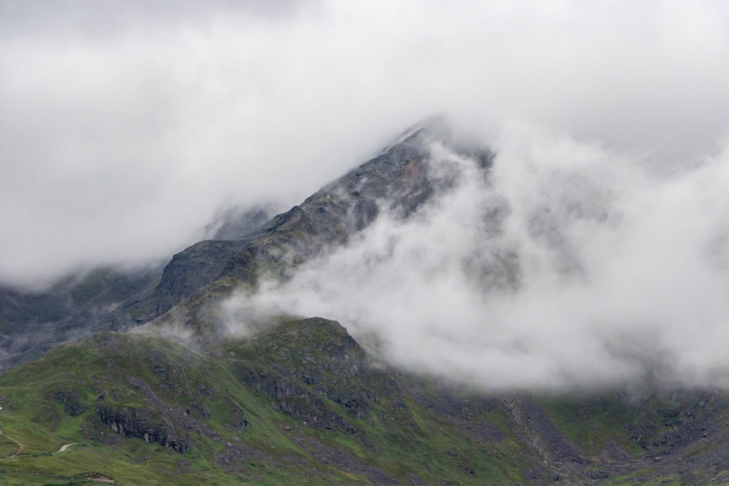 Hatcher Pass alaska mountain covered with clouds and fog