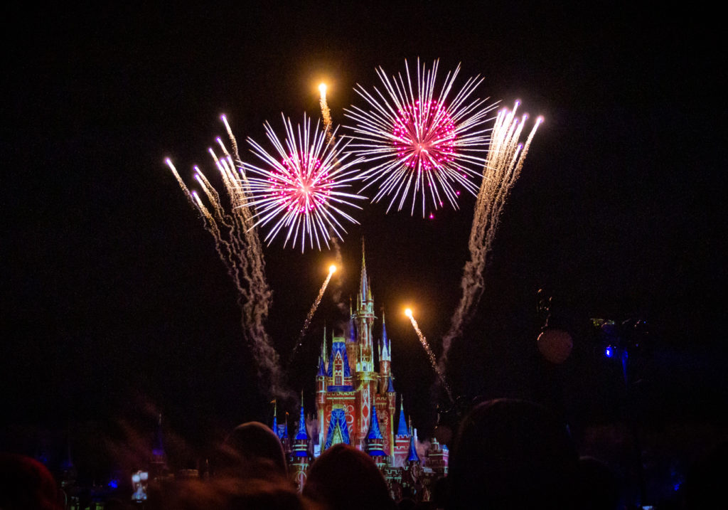cinderella's castle and happily ever after fireworks pink magic kingdom Orlando Florida Disney World