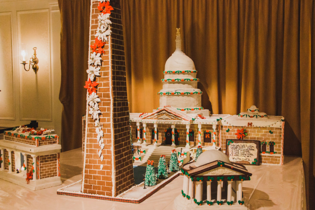 gingerbread house of Washington monument and capitol building for Christmas at Disney World in American adventure