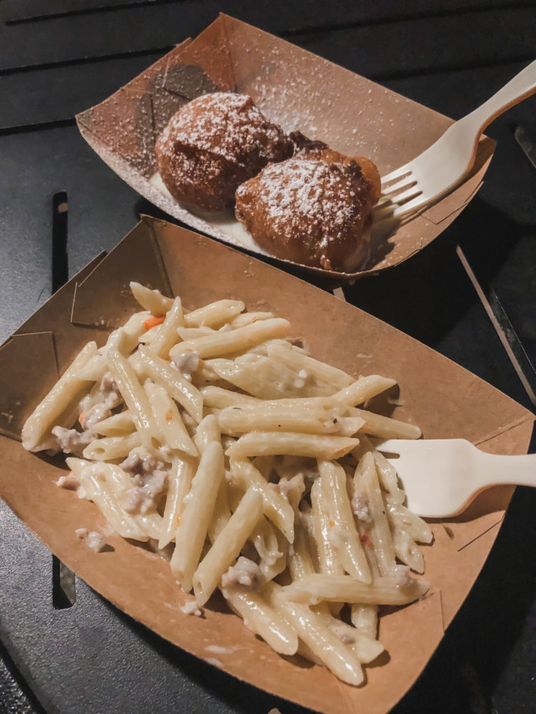 crespelle di mele apple fritters and collezione barilla pasta at Tuscany holiday kitchen Italy Epcot Disney World at Christmas time