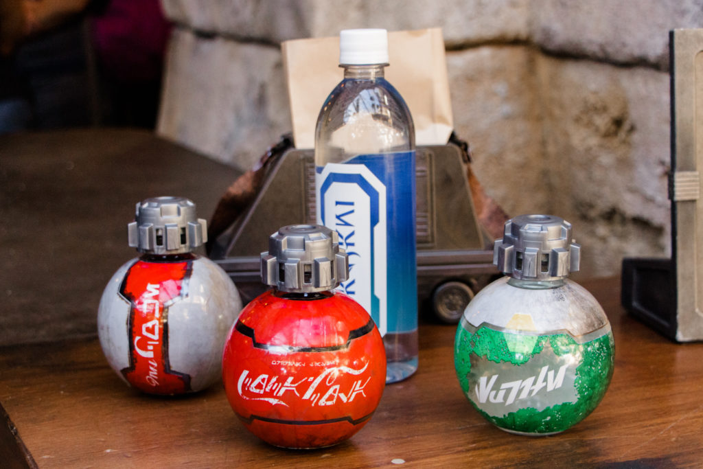Coca Cola, Diet Coke, sprite, and water in thermal detonator bottles Star Wars galaxy's edge Disney World Hollywood Studios Orlando Florida