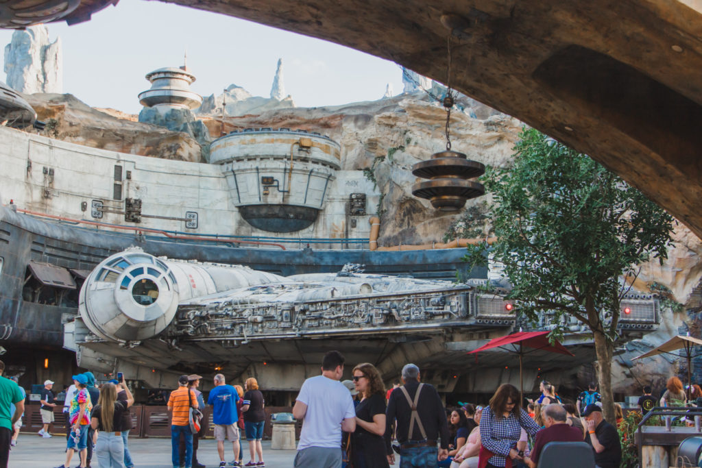 millenium falcon with crowds in Star Wars galaxy's edge Disney World Hollywood Studios Orlando Florida
