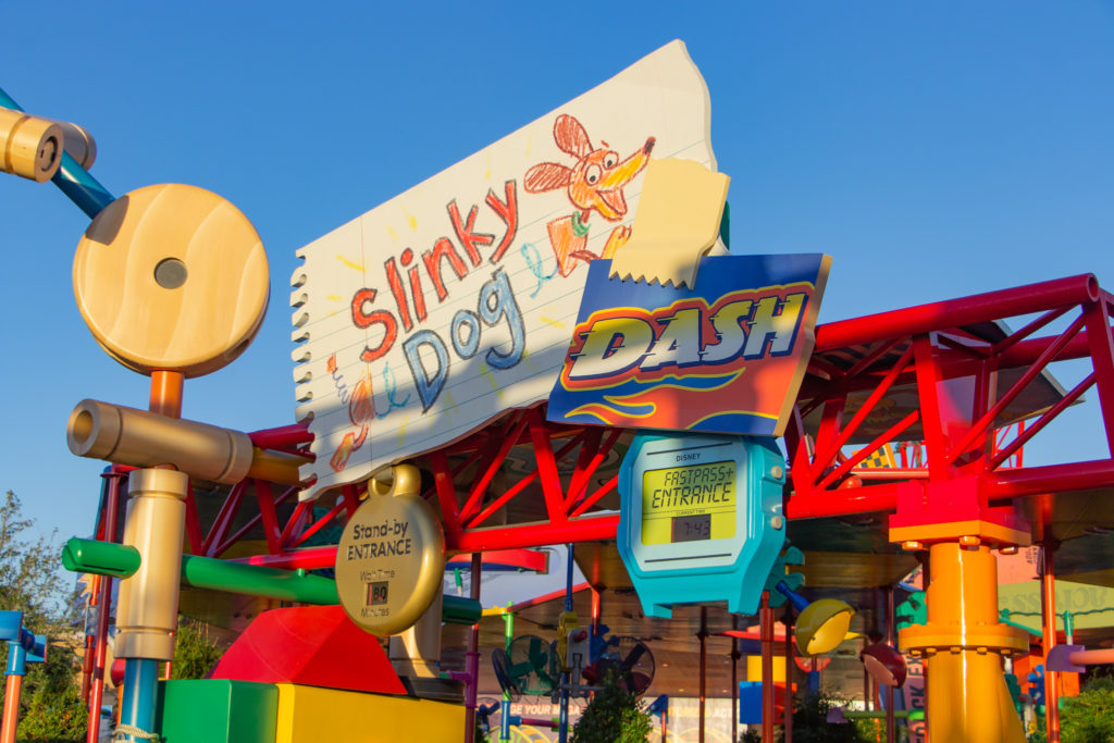 slinky dog dash rollercoaster sign at Disney's Hollywood Studios Disney World Orlando Florida