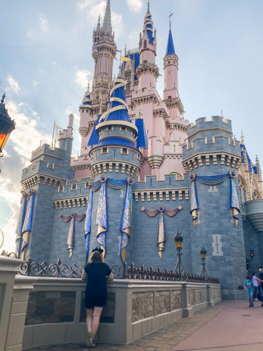 Best places to take photos in Disney World, side view of Cinderella's castle Magic Kingdom