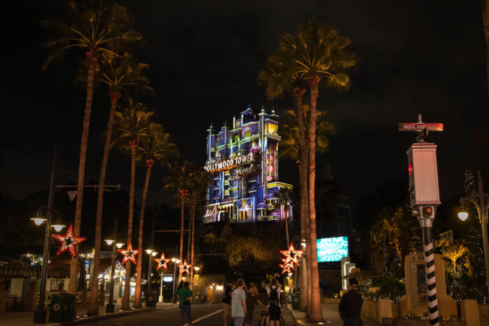 5 must do's in Disney's Hollywood Studios - Tower of Terror at night 50th anniversary