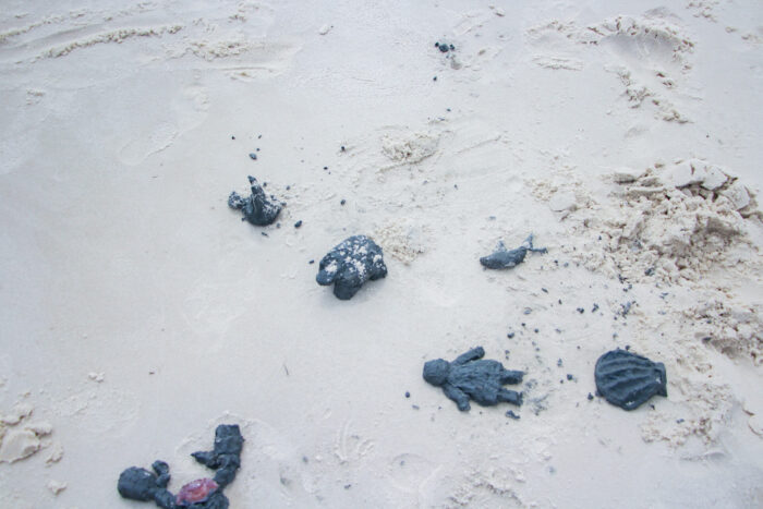 Day Trip to Long Beach, Mississippi - clay sculptures in the sand