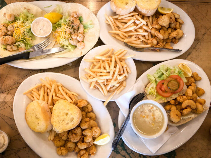 Day Trip to Long Beach, Mississippi - Lil' Ray's Seafood Restaurant Popcorn shrimp, fries, buttered toast, shrimp po boys, and shrimp tacos