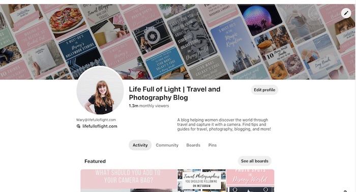 How to Create the Perfect Pinterest Profile - Life Full of Light Pinterest account screenshot