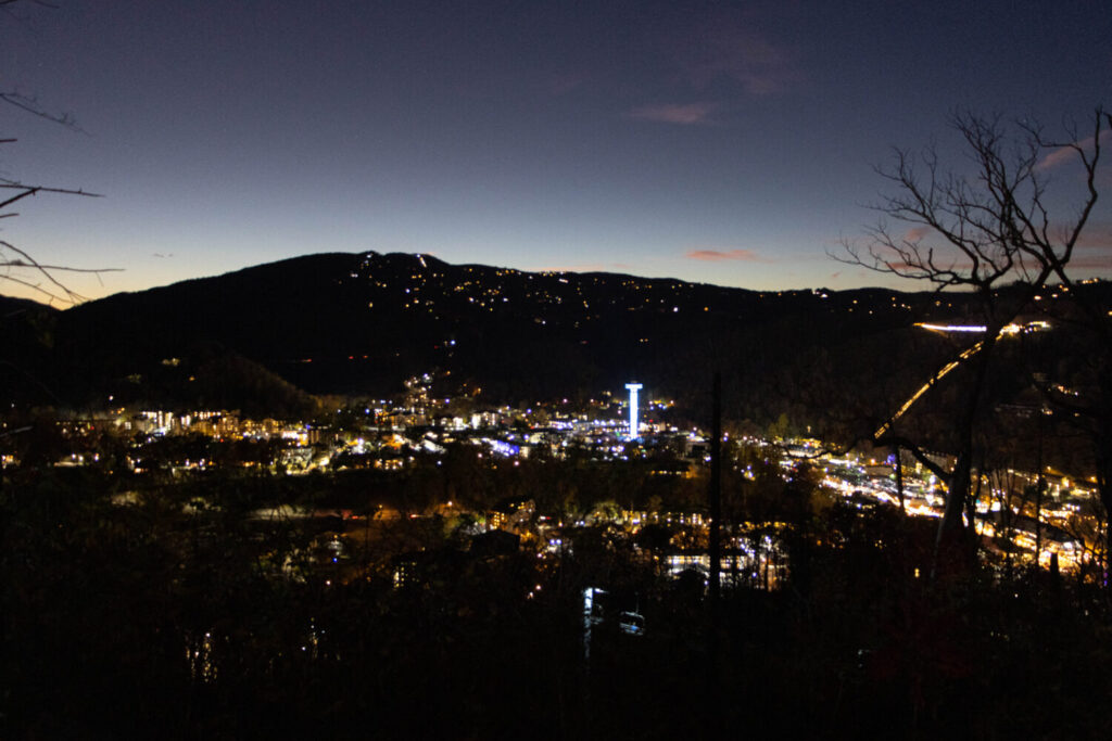 Anakeesta Theme Park in Gatlinburg Tennessee - nighttime city views of Gatlinburg