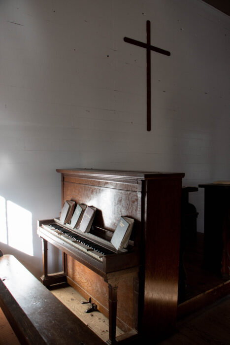 Great Smoky Mountain National Park - Cade's Cove white church interior and old piano
