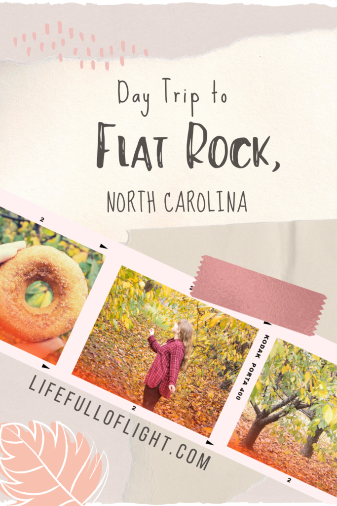 Looking for things to do on a Day Trip to Flat Rock, North Carolina? Only 30 miles from Asheville, this NC village is full of small town charm. Pick apples and eat apple cider donuts at Sky Top Orchard. Explore the local shops and eat locally-sourced food. Stay at a cozy mountain lodge in the beautiful Smoky Mountains. Hike to some of the most famous waterfalls in North Carolina. Flat Rock has something for the whole family! #NCtravel #NCwaterfalls #Appleorchard #applepicking #freshdonuts