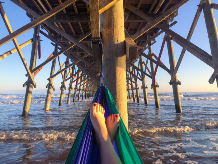 Why you should stay at Folly Beach near Charleston - Hammocking under the pier 