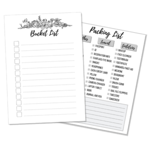 Travel free printables - bucket list and packing list